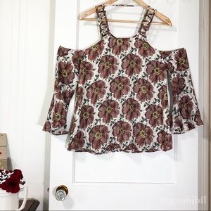 NWT Entro Boho Bell Sleeve Floral Cold Shoulder